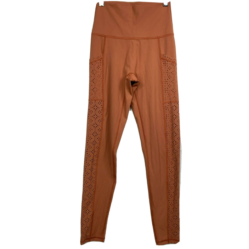Aerie Leggings Womens Sz S Rust Brown Stretch Eyelet Side Panels Pockets NEW
